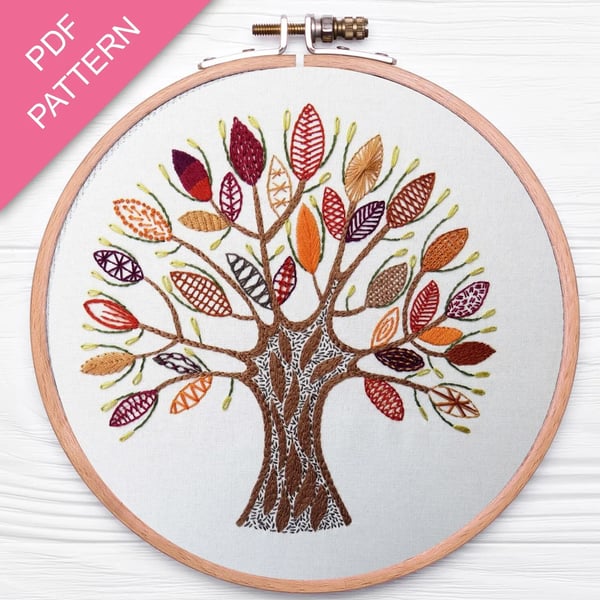 Stitch Fun with Leaves Hand Embroidery PDF Pattern