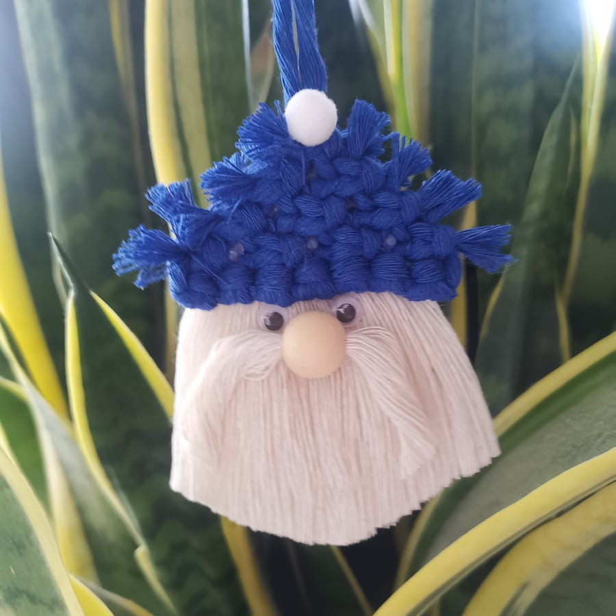 Christmas Tree Macrame Ornament - Blue Santa