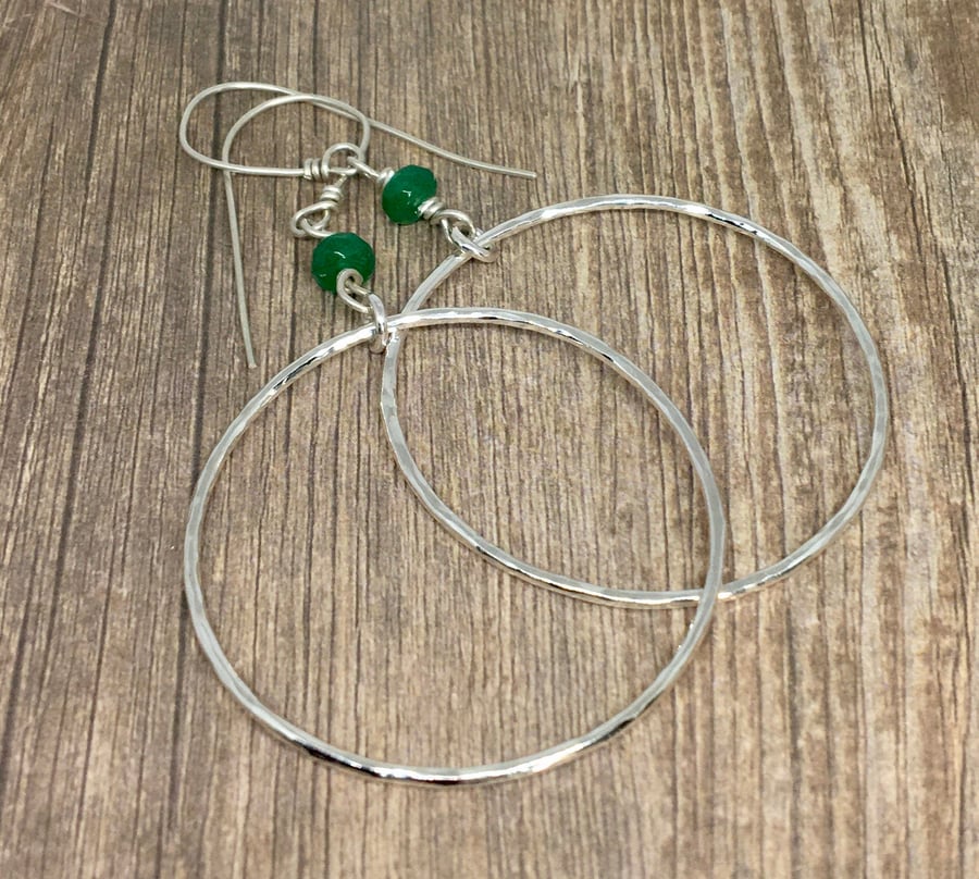 Emerald Bead & Sterling Silver Hoop Earrings