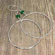 Emerald Bead & Sterling Silver Hoop Earrings