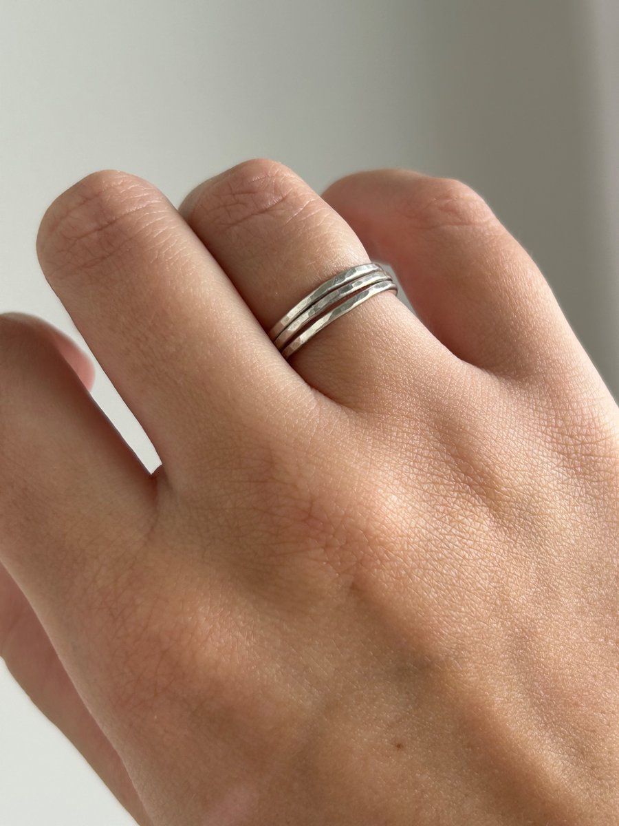 Silver Hammered Stacking Rings - Dainty ring bands