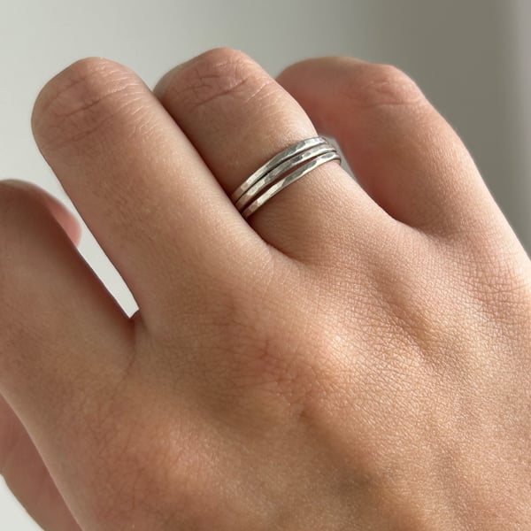 Silver Hammered Stacking Rings - Dainty ring bands
