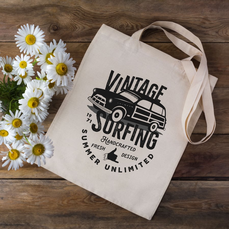 Vintage Surfing Retro Inspired Tote Bag - Surf Bag - Surfers Gift 