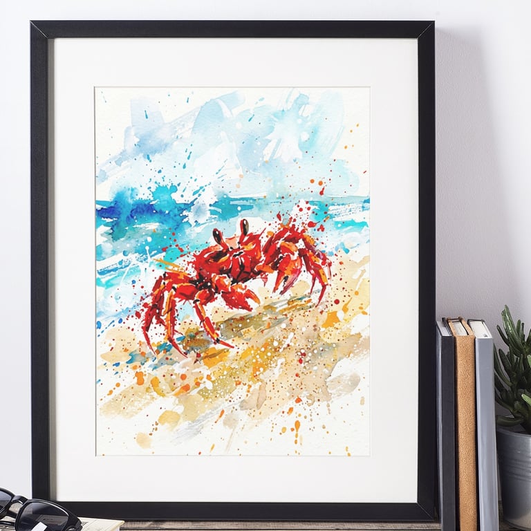 A3 Framed (choice of colours) Red Crab Coloursplash Coastal Print