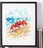 A3 Framed (choice of colours) Red Crab Coloursplash Coastal Print - Image 1