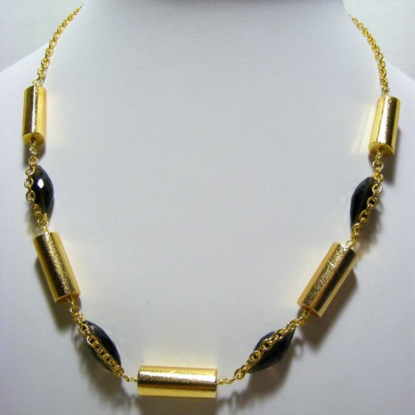 Smokey Quartz and Pyrite Gemstone Necklace