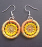 Drop or Dangle Earrings, Dorset Buttons, Variegated Gold Silk Thread - Image 1