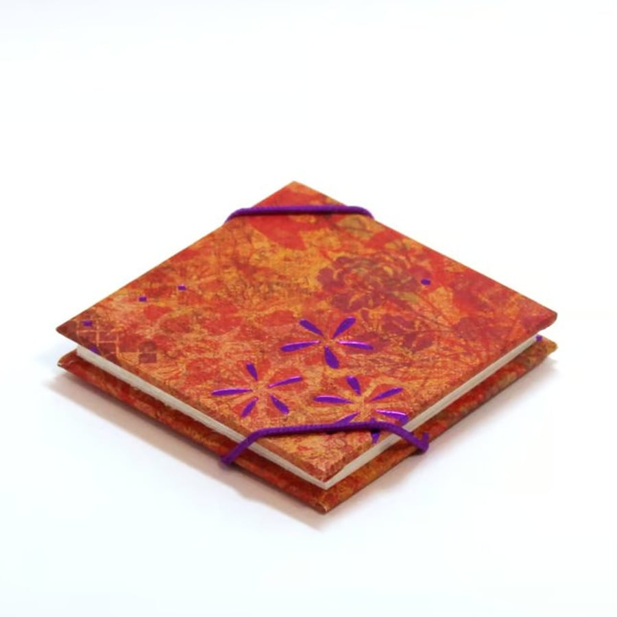 Tiny Handmade Pocket Watercolour Sketchbook For Artists in Orange and Purple
