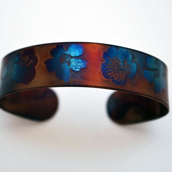 Surgical steel flowers Cuff, multicolured finish, slim