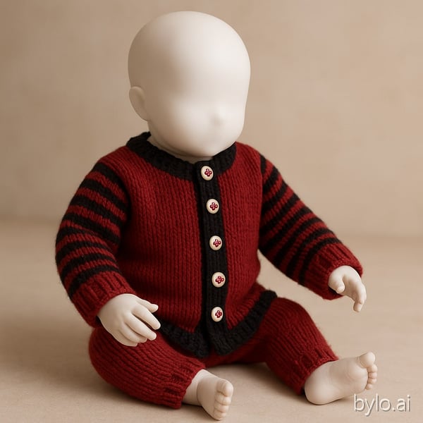 Striking striped child cardigan in Aran wool