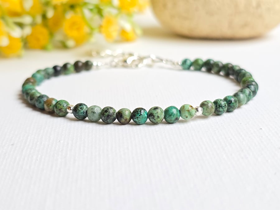 African Turquoise Gemstone Bracelet 4mm