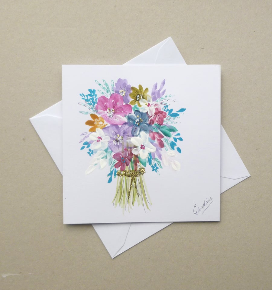hand painted original art blank floral greetings card ( ref FA22 C7 )