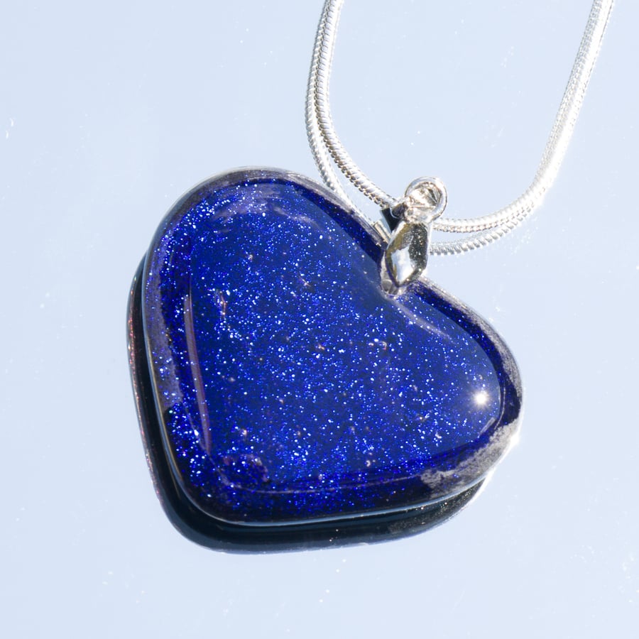 Blue Heart-shaped Glass Pendant - 1257