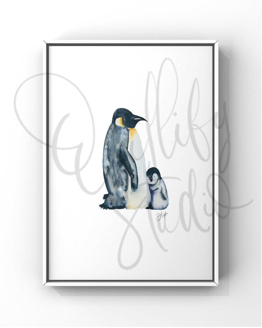 Watercolour Print Penguins Tiki And Twix