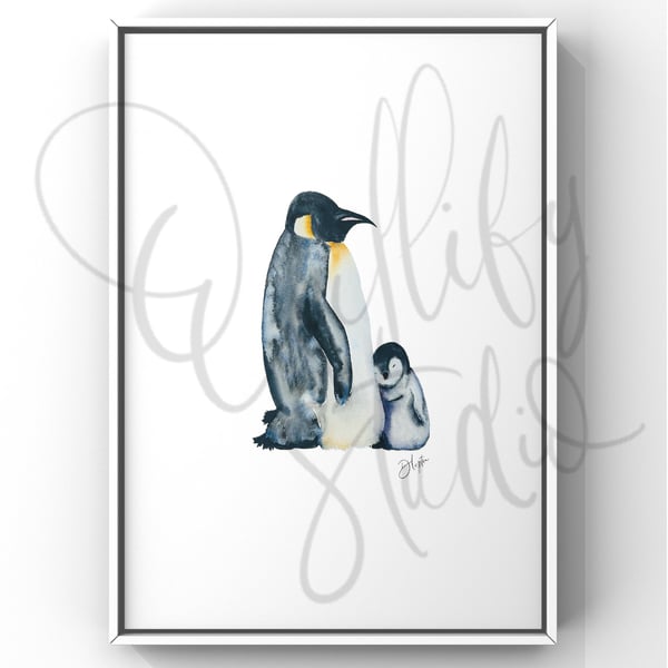 Watercolour Print Penguins Tiki And Twix