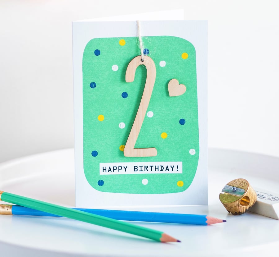 Age 2 Birthday Card - Handmade Card, Keepsake Card, Kids Card, Age 2, 2nd Birthd
