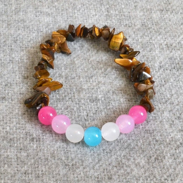 Femboy Pride Flag and Tiger’s Eye Chip Elastic Bracelet