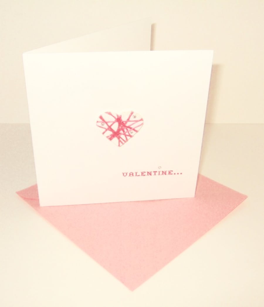 Valenine's Day Card,Threaded Heart Design,Handmade Valentine Card