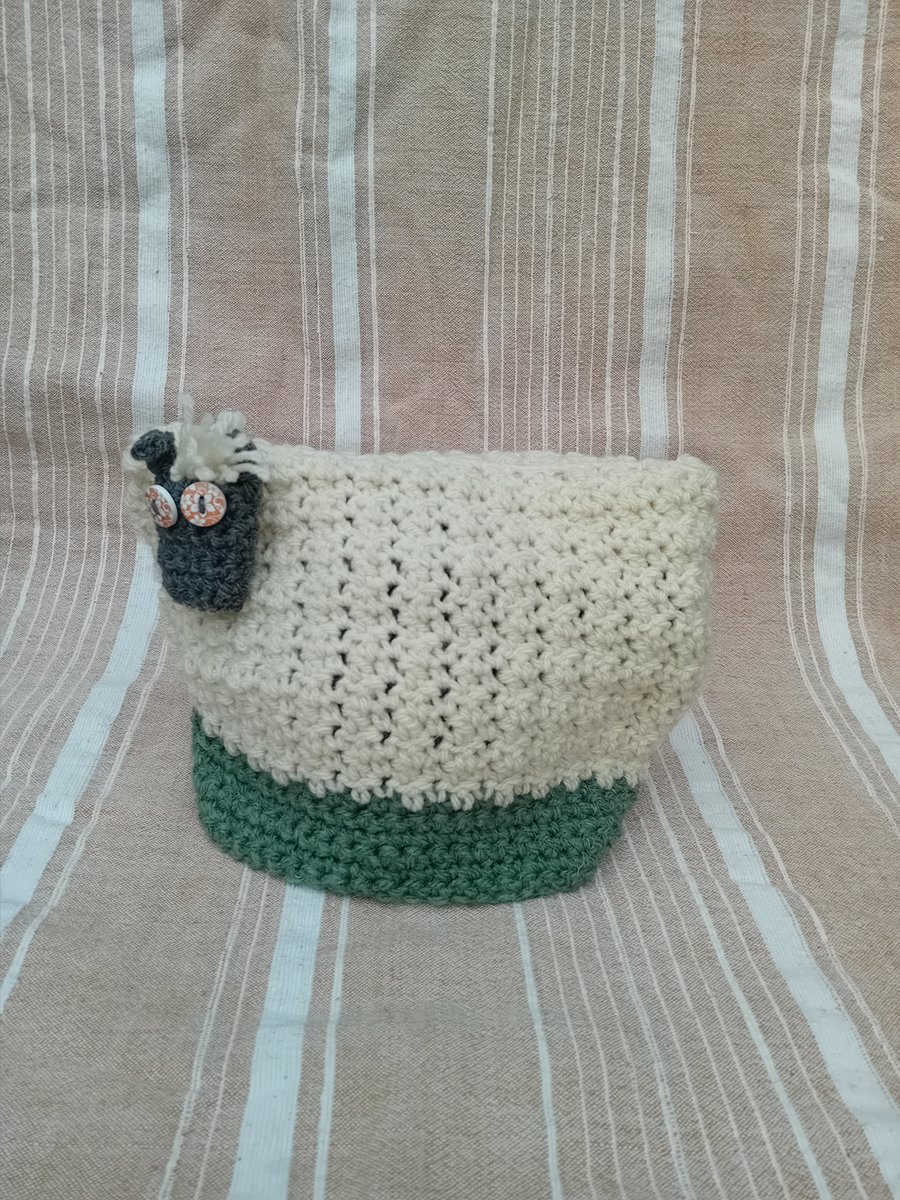 Crochet sheep tea-cosy