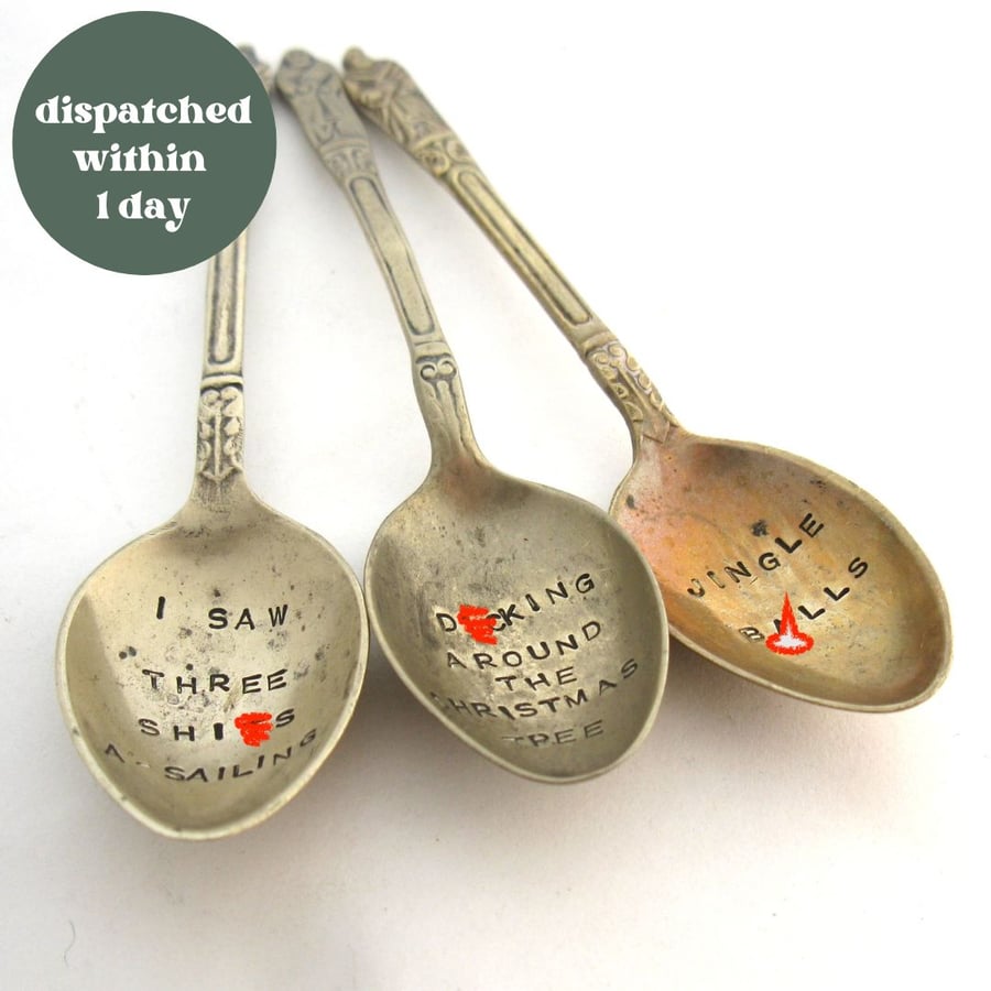 Three Very Rude Sweary Xmas Apostle Spoons, Bad Language, Adults Only