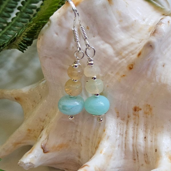 Blue Opal & Ethiopian Wello Opal Sterling Silver Earrings