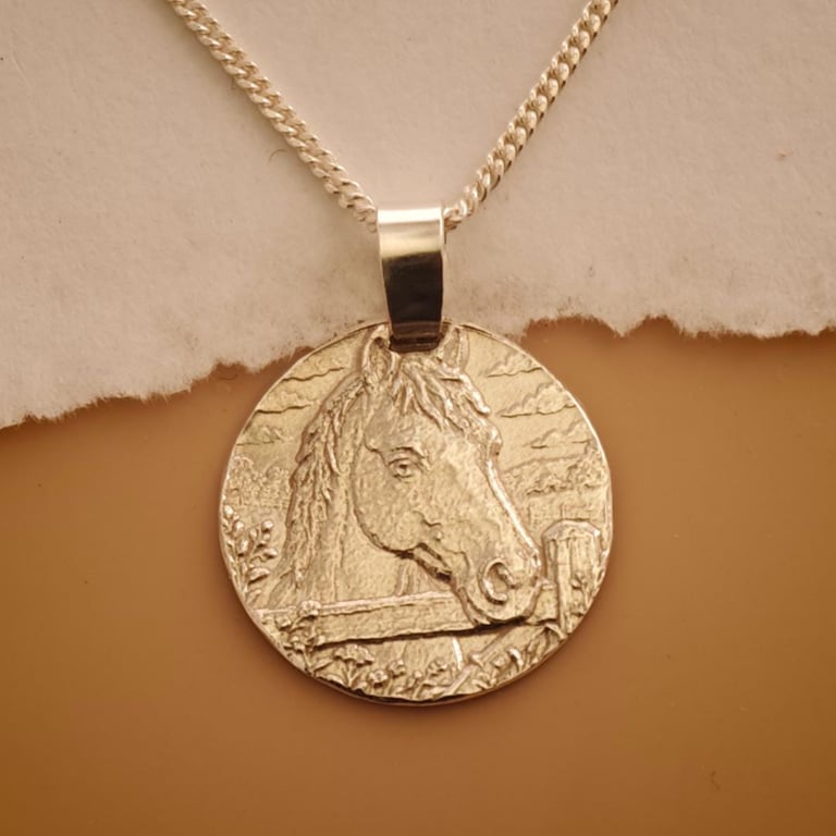 Horse Engraved Sterling Silver Coin Necklace