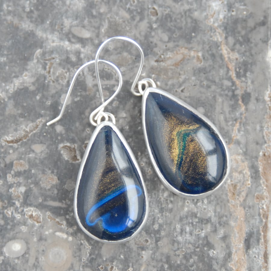 Inky blue bowlerite drop earrings