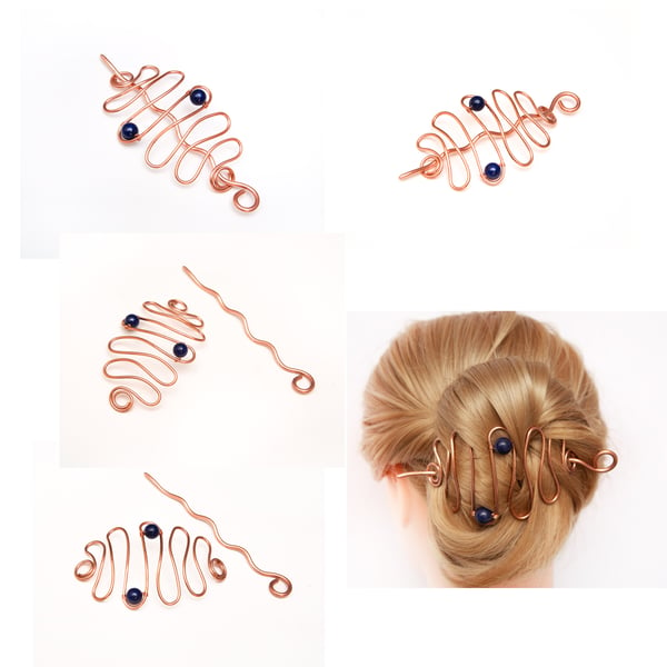 Lapis Lazili Hair bun holder solid copper wire hair bun holder 