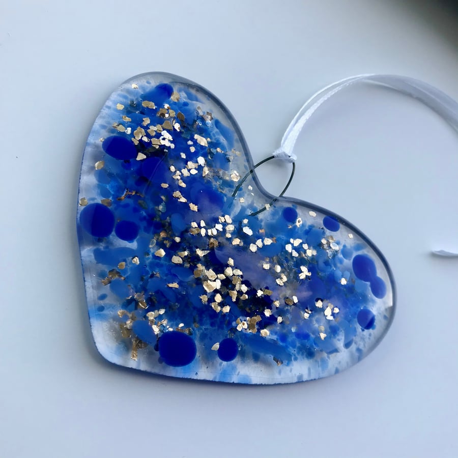 Blue fused glass heart, Perfect for Mother's Day