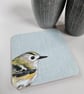 'Peeking' Goldcrest coaster, garden bird mat