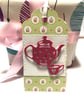 Handmade Teapot Gift Tags: Raspberry Pink Tea Party Favors, Set of 6