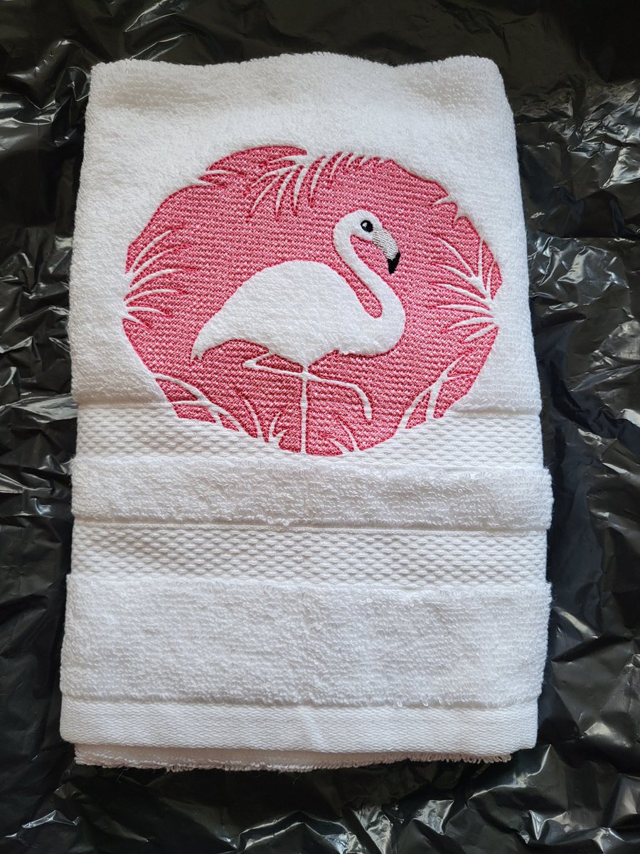 Embroidered Flamingo Hand Towel 