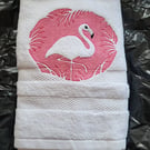 Embroidered Flamingo Hand Towel 
