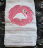 Embroidered Flamingo Hand Towel 
