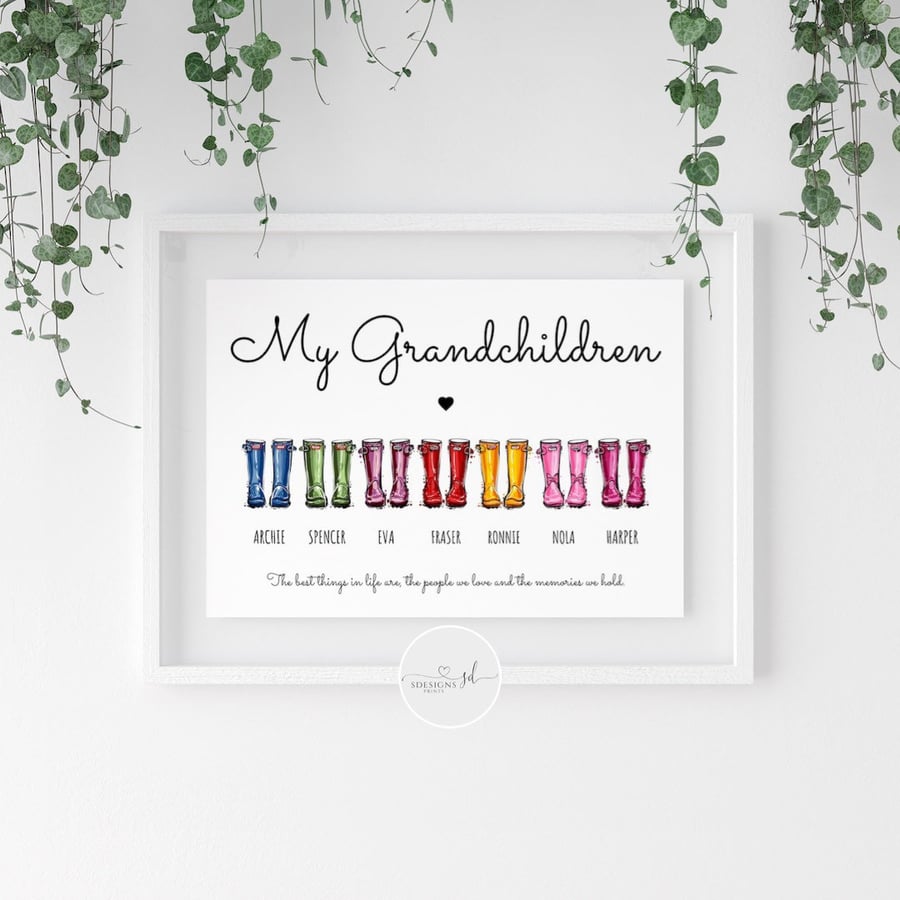Personalised Welly Boots Grandchildren Print 