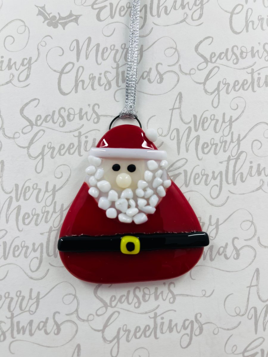 Handmade Fused Glass Santa Hanging Christmas Decoration 