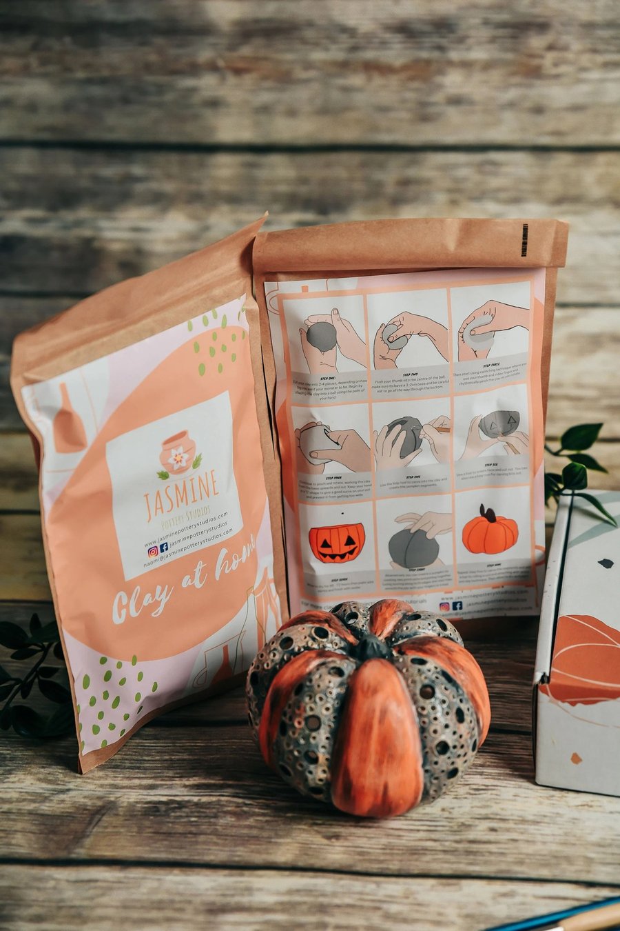 Image of Pumpkin Lantern Clay Kit for Two - Air Dry Clay Halloween Craft