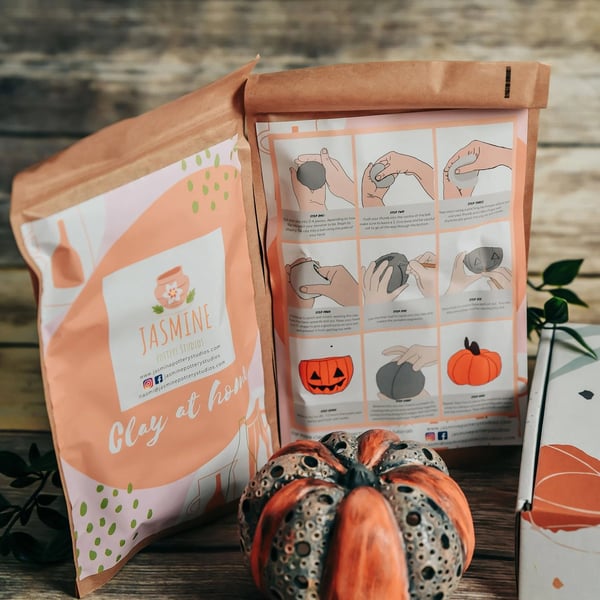Pumpkin Lantern Clay Kit for Two - Air Dry Clay Halloween Craft