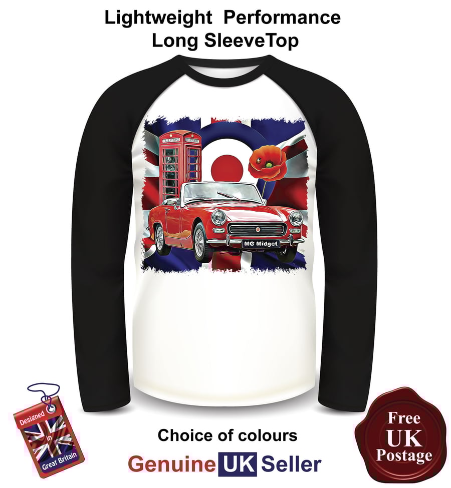 MG Red Midget Mens Long Sleeve T Shirt, MG Midget top, 