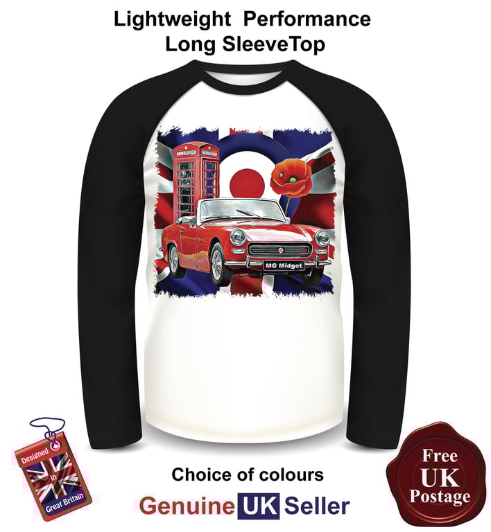 MG Red Midget Mens Long Sleeve T Shirt, MG Midget top, 