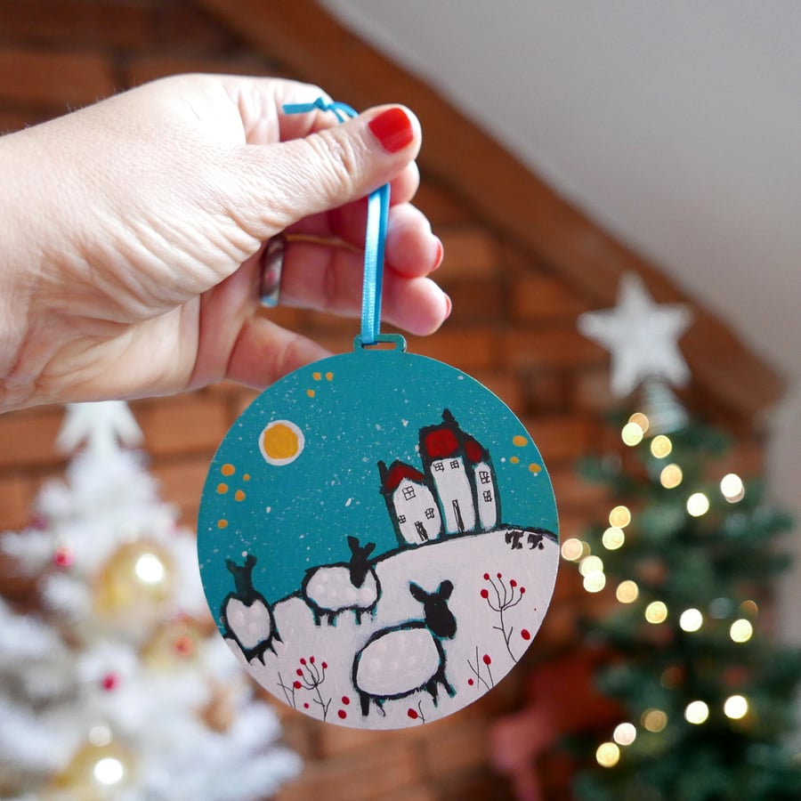 Turquoise Bauble for Modern Christmas Tree, Hand-painted Winter Decoration