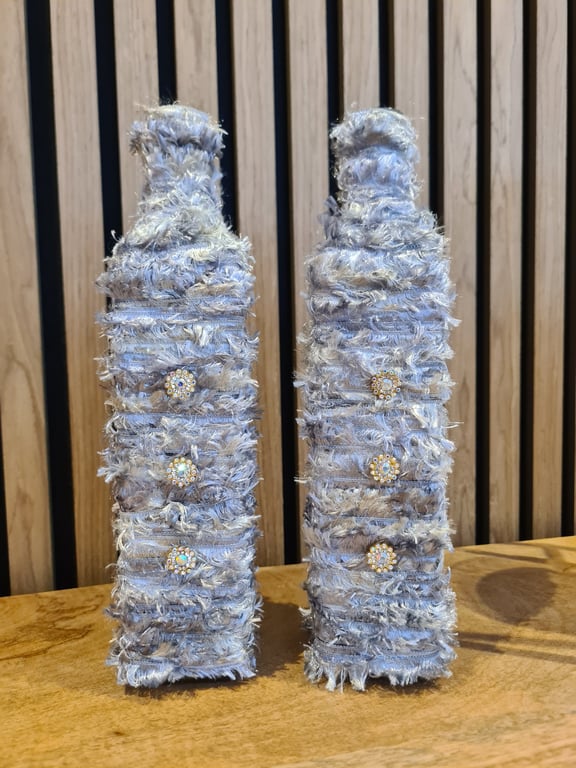Silver grey yarn wrapped bottle ornaments 