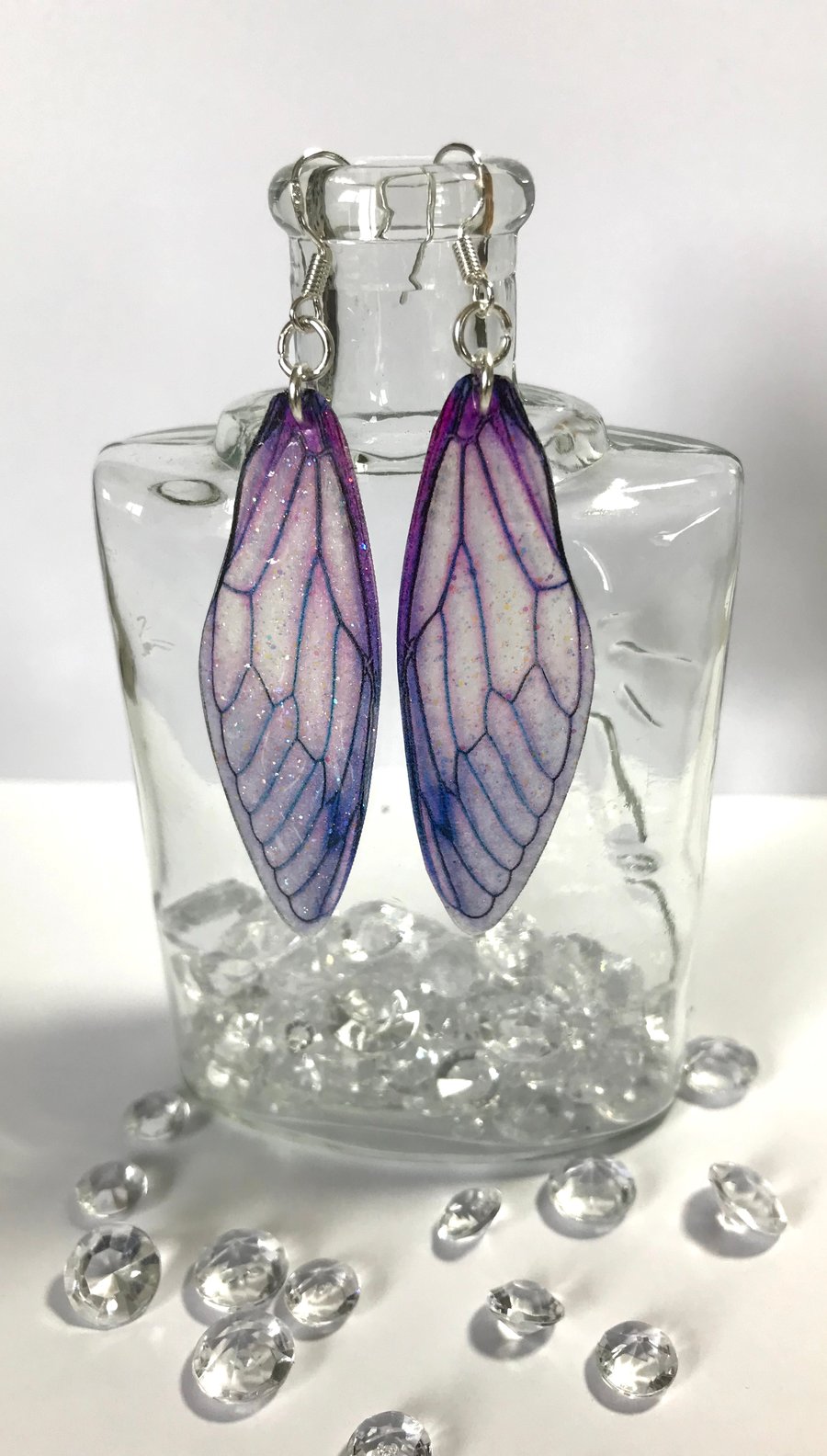 Large Purple Fairy Wing Sterling Silver Earrings