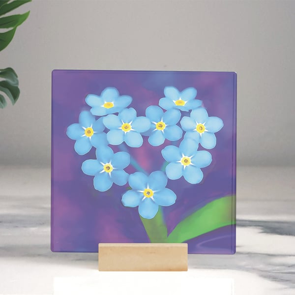 Forget Me Not Mini Glass Tile - Never Forget You or Friend Moving Away Gift