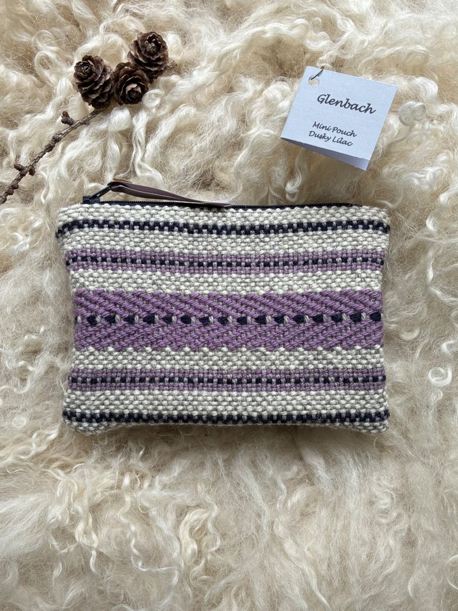 Wool Mini Pouch - Dusky Lilac: Handwoven in Wales