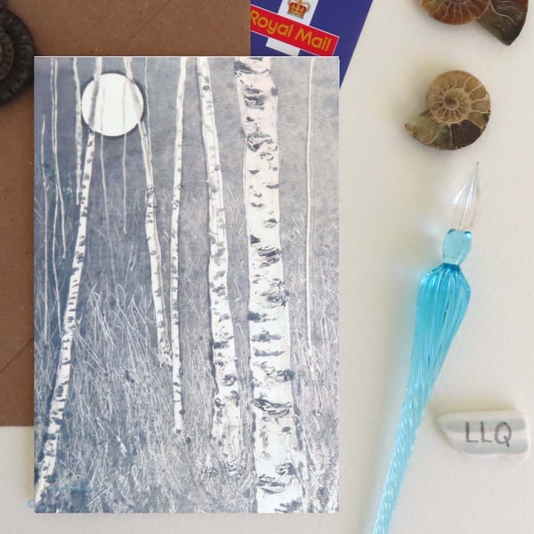 birch tree in grey greeting card artist card new forest plastic free cello free