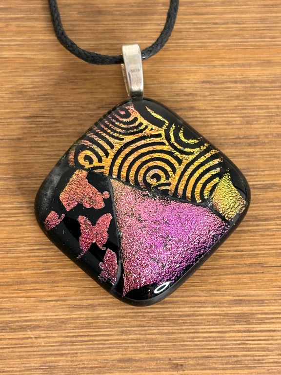 Gold & Purple Glass Square Pendant