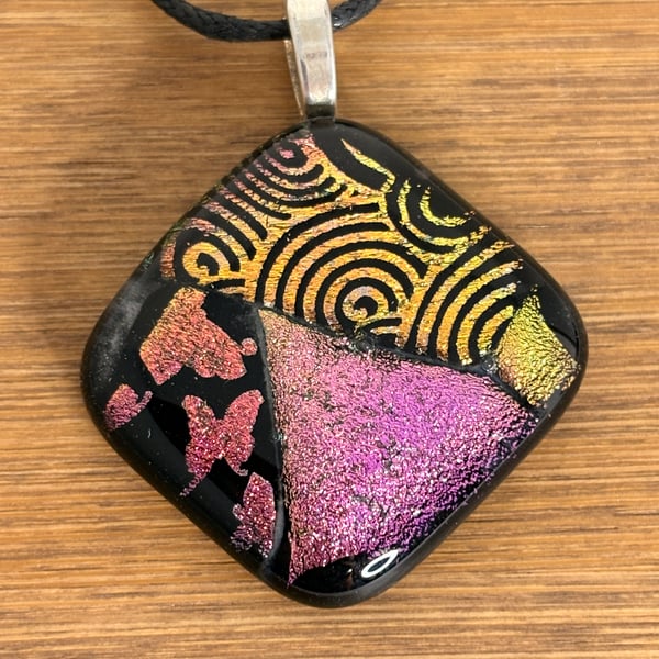 Gold & Purple Glass Square Pendant