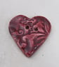 Medium Rose Red Brocade Texture Heart Shaped Ceramic Button - Image 2