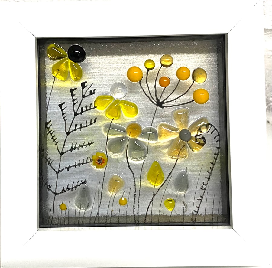 Yellow  fused glass mini meadows picture